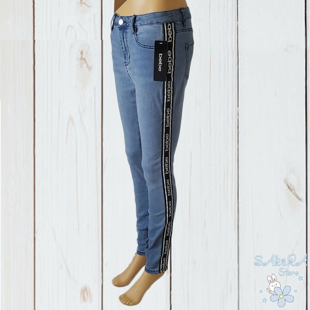 BEBE WOMEN'S BLUE STRETCH SKINNY JEANS PANTS